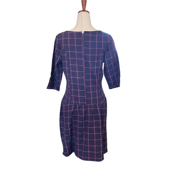 Mata Traders Drop Waist Plaid Purple Cotton Dress Medium - Picture 2 of 3